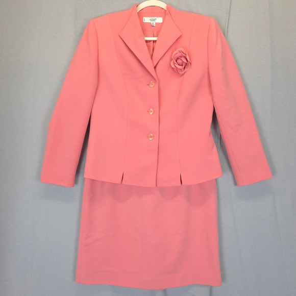 Le Suit Essentials Skirt Suit Women 8P Pink Floral Applique Office Church - Picture 1 of 16
